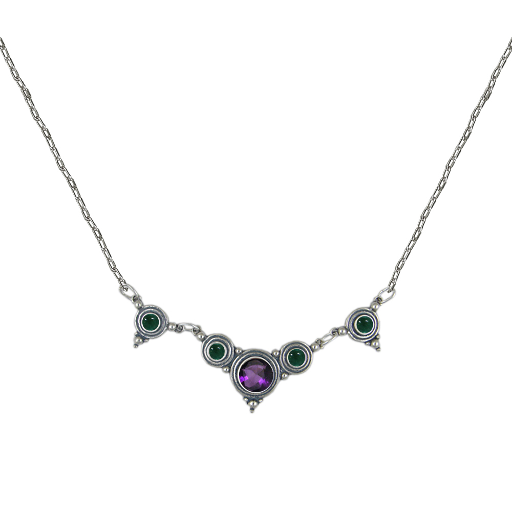 Sterling Silver Gemstone Necklace With Amethyst And Fluorite